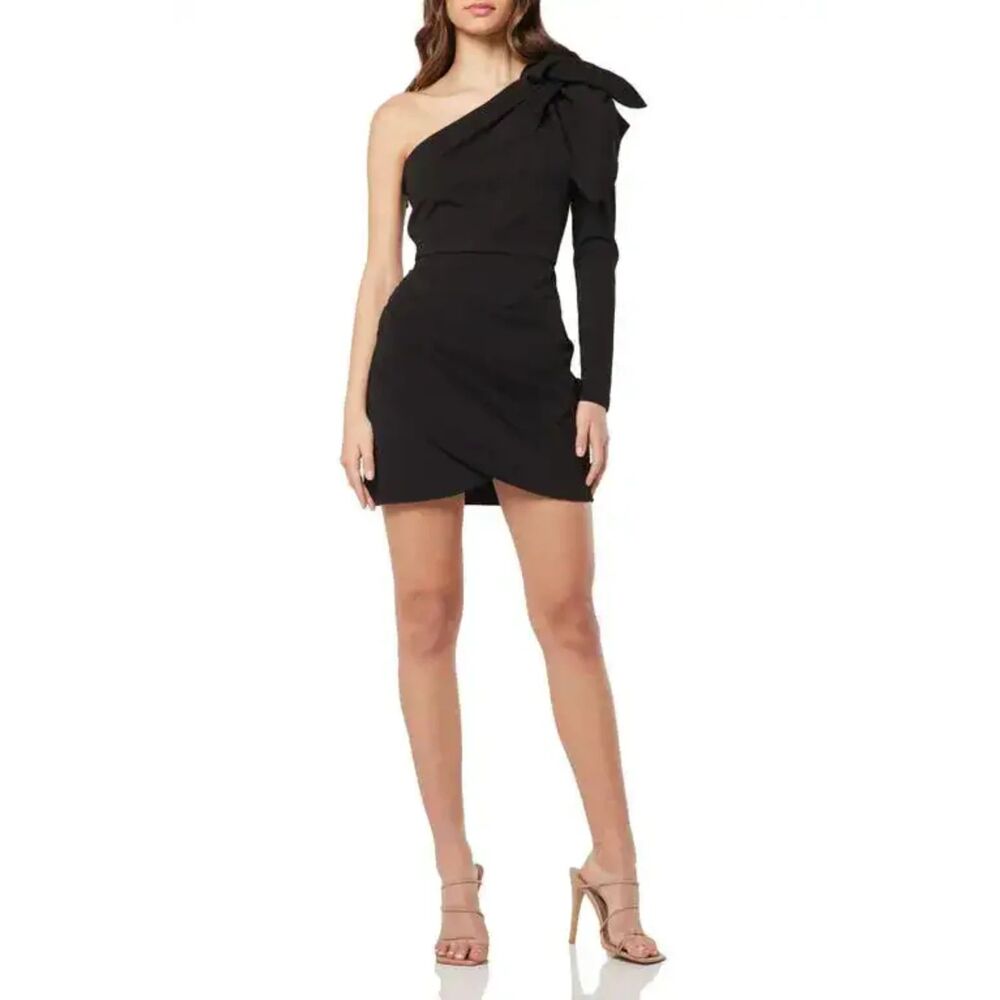 Elliatt Indium Black One Shoulder with Ruffle Mini Dress Small